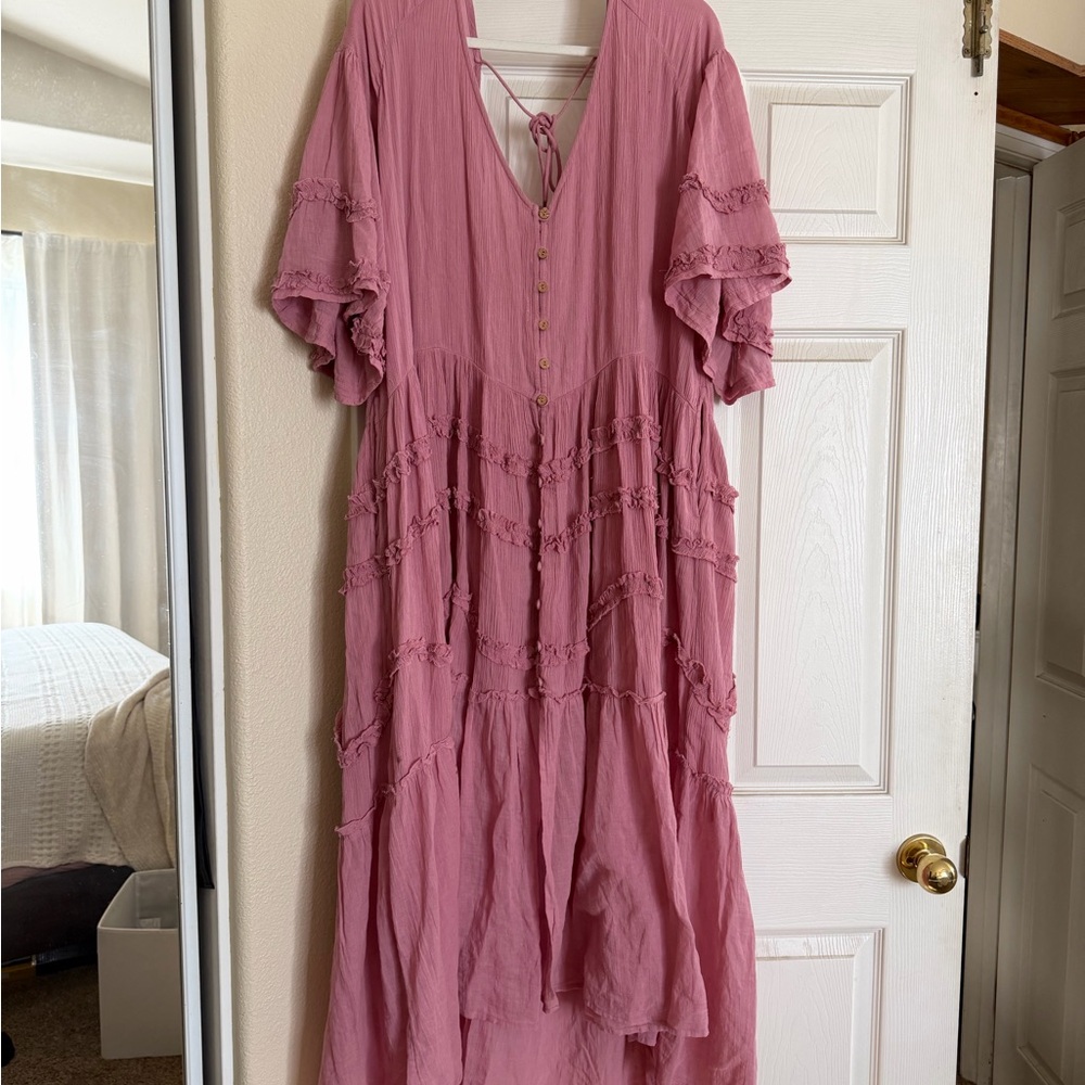 Free People - beachy flowy pink backless dress.